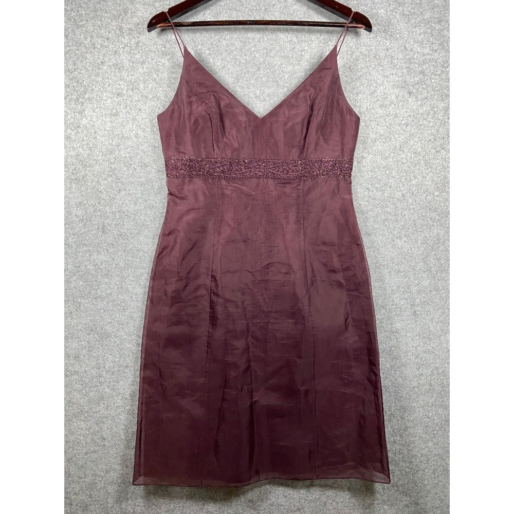 Ann Taylor Silk Beaded Empire Waist Cocktail Dress Plum Purple Size 6
